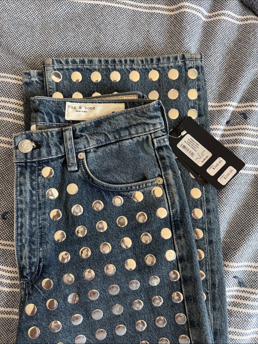 NWT Rag & Bone Kingston stud relaxed straight jeans size 27